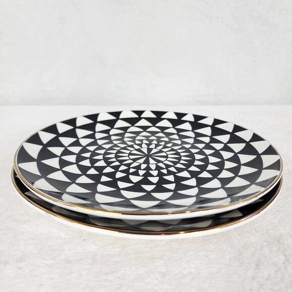 Thyme & Table Ava Collection Stoneware Cream & Black Medallion Salad Plates EUC - Picture 1 of 4